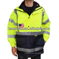 Invierno Acolchado Hi Vis Trabajo reflectante Saféy Chaqueta de parka con capucha ajustable